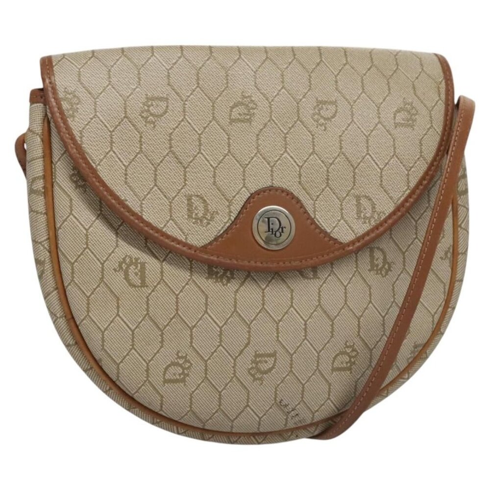 Authentic Christian Dior Honeycomb Canvas Shoulder Bag PVC Beige Gold